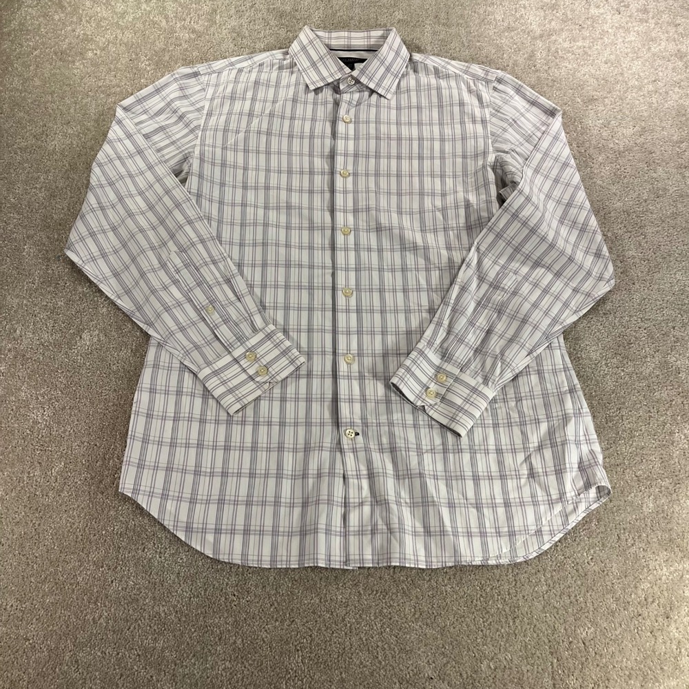 Banana Republic Button Up Shirt‎ Mens Medium White Purple Plaid Slim Fit